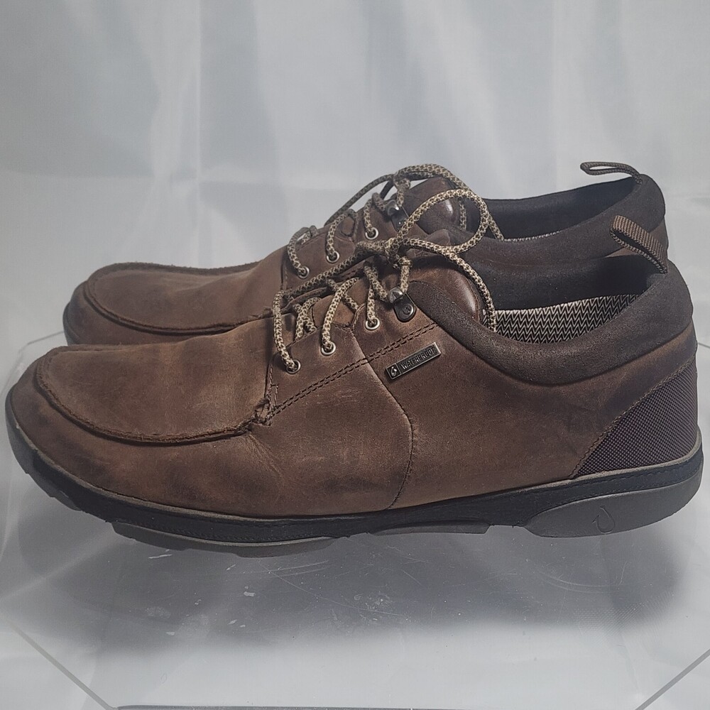 Olukai Makoa WP Men 14 M Leather Brown Driving/Moc Toe Lace Up Waterproof Shoes
